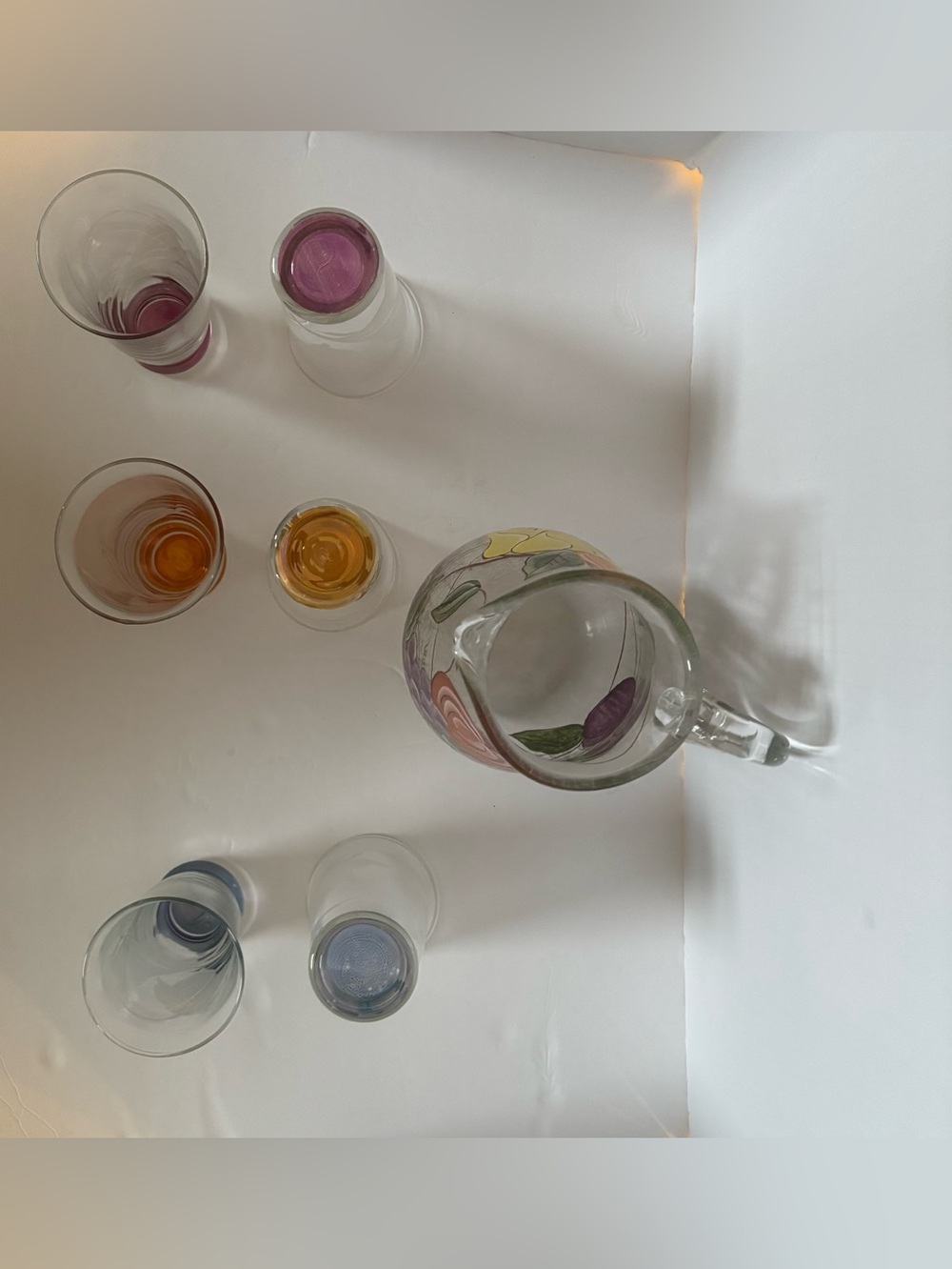 Hand-Painted Glass Pitcher and k. Reid Tumblers Set - Multicolor